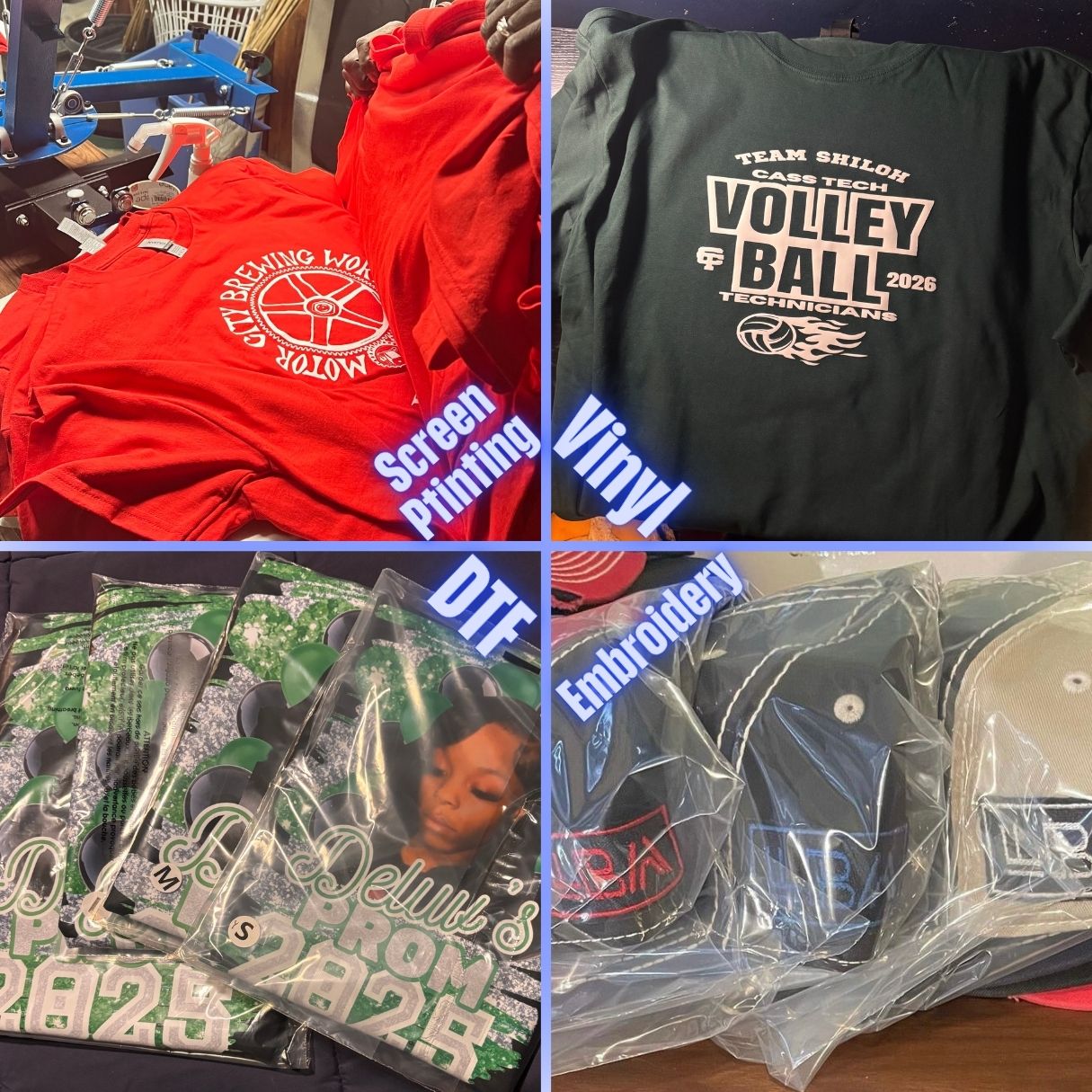Various custom apparel designed products
